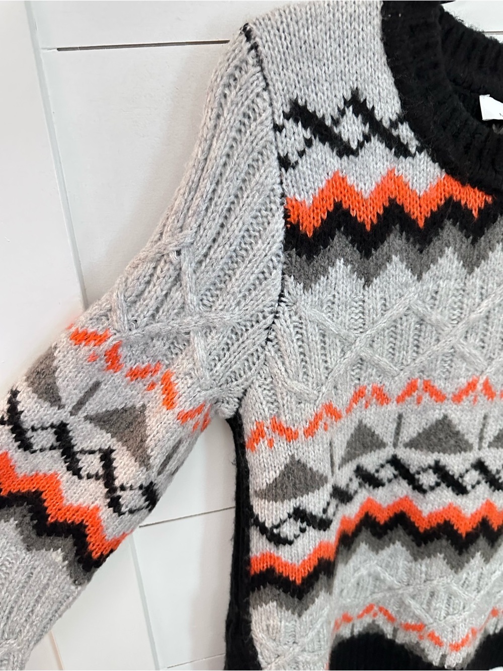 Magashoni L grey chunky fisherman cabin nordic cable knit sweater softcore - Picture 8 of 14